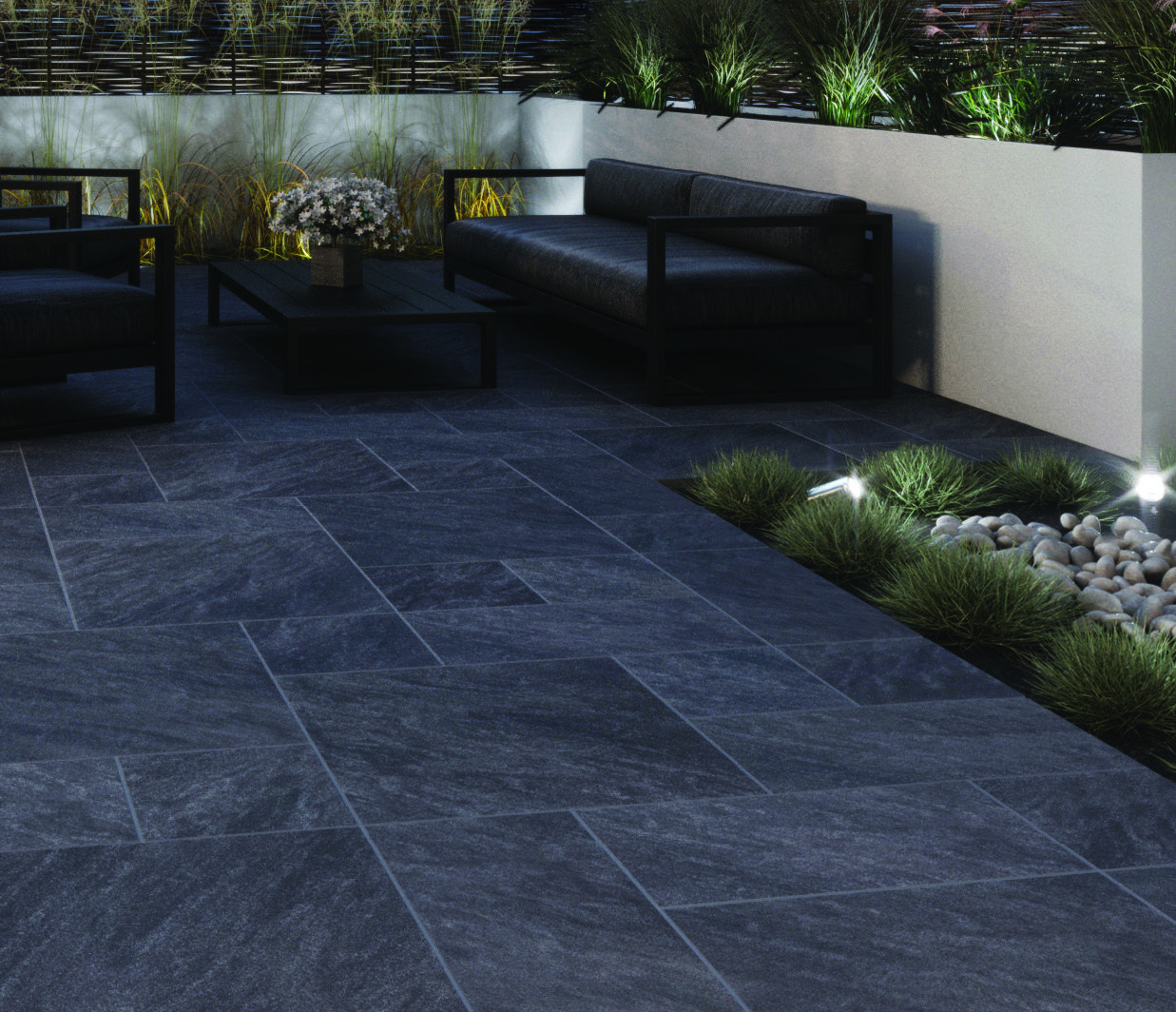 Here is the Bradstone Aspero in the Graphite.This is the darkest shade within the range which has a fine texture featuring mica crystals to add interest and sparkle to your patio!